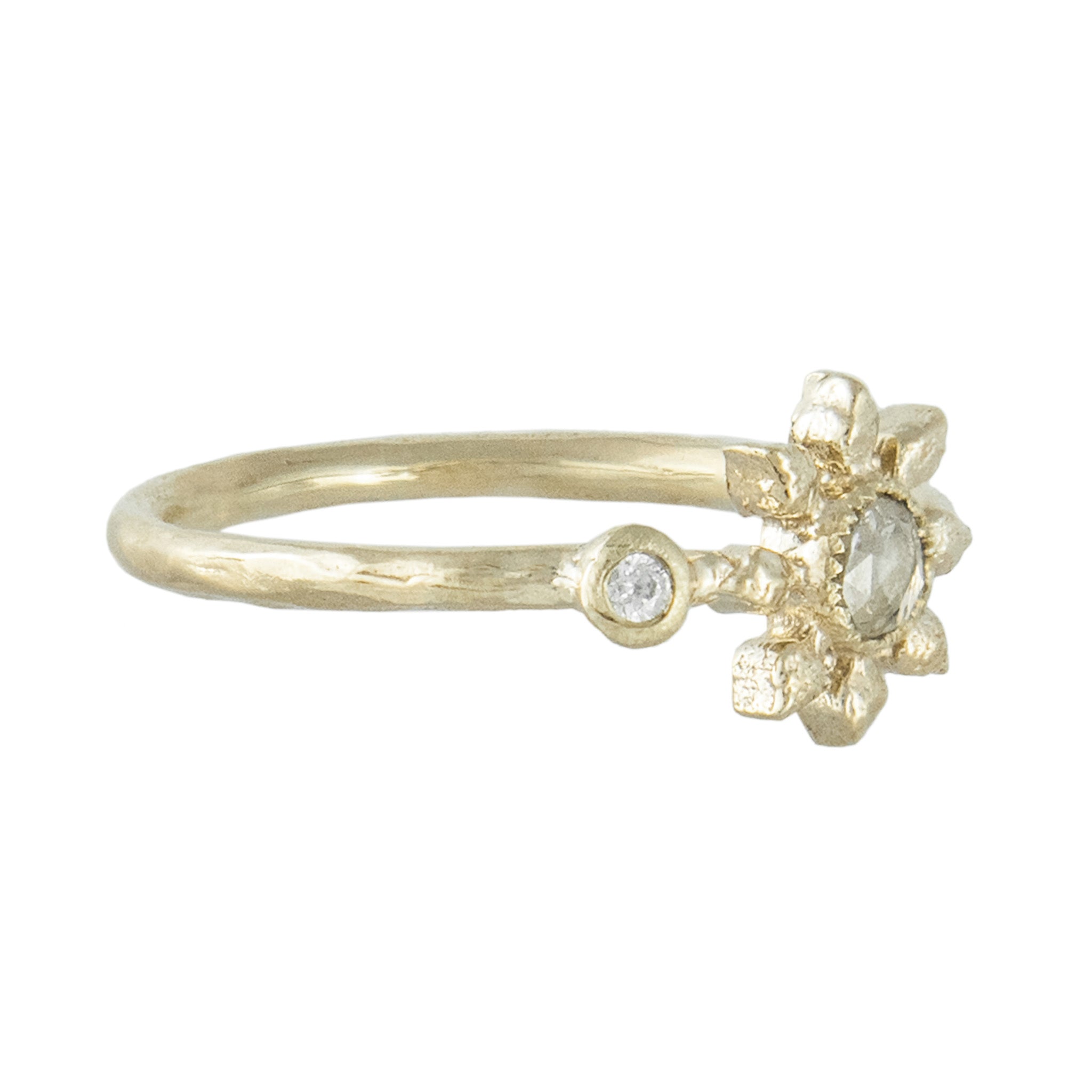 Grey and White Diamond Flower Ring in 9ct Gold